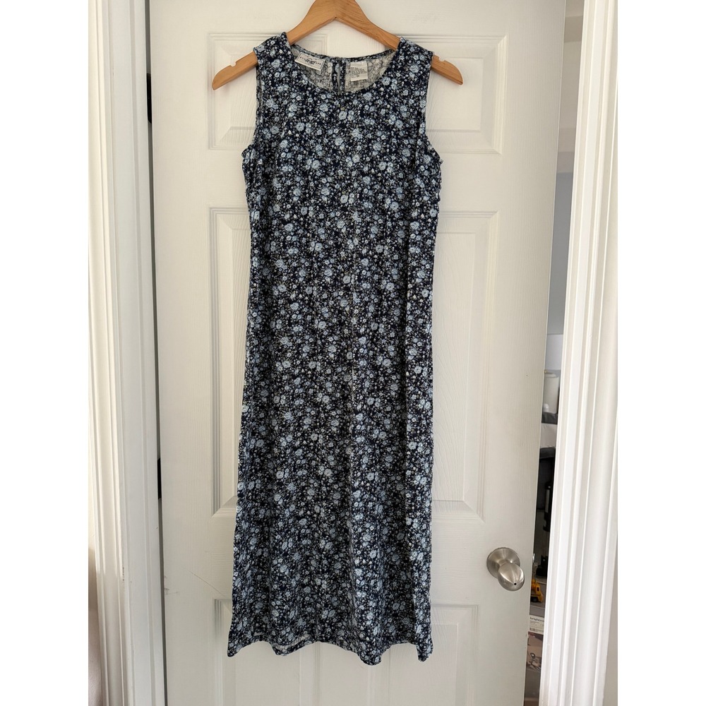 VTG‎ Linen Blend Sleeveless Floral Maxi Dress Cottage Coastal